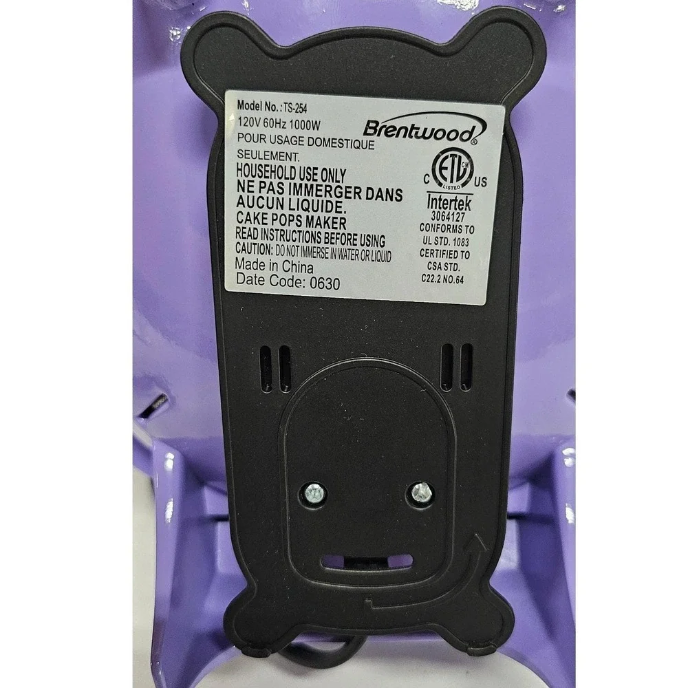 Brentwood TS-254CakePopMaker Purple 12Capacity Non-Stick 1000W Kitchen Appliance
